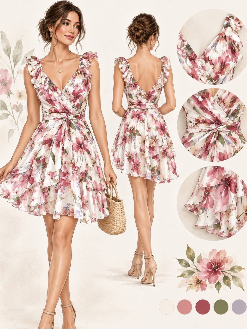 Beautiful burgundy floral summer dress. #datenite